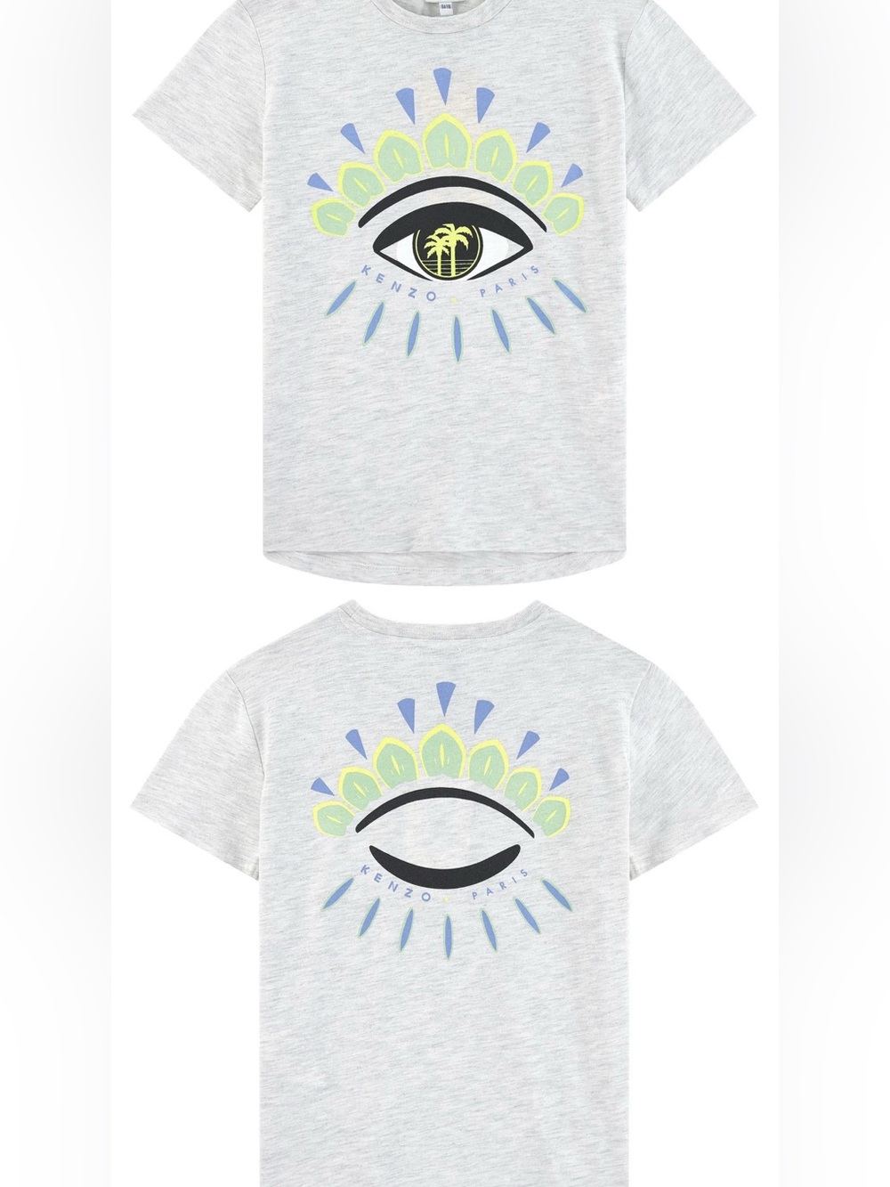 Kenzo Light Grey Tee with Yellow & Blue Eye Graphic